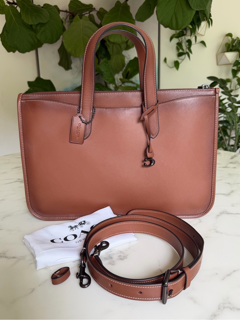 Coach Isaac Work Bag CV969 Redwood Brown Glovetanned Leather Crossbody Laptop